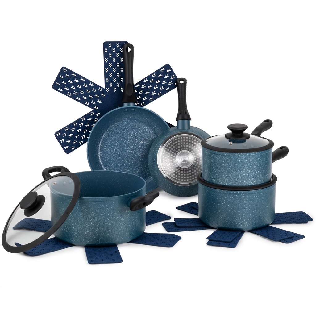 Thyme & Table Non-Stick Cookware Set - 12 Piece Sea Blue
