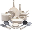 Greenlife Soft Grip Healthy Ceramic Nonstick 16 Piece Kitchen Cookware Pots And