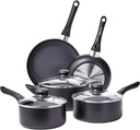 Basics Non-Stick Cookware 8-Piece Set, Pots and Pans, Black