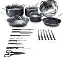 GRANITESTONE 24 Piece Set Cookware, Pots and Pans, Knife Set, Scratch-Resist