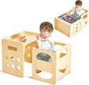 2 in 1 Montessori Weaning Table and Chair Set, Wooden Toddler Table and Chair Se