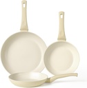 Nonstick Frying Pan Set, Set of 3 Non Stick Frying Pans, White Granite Induction