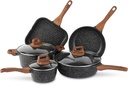 ESLITE LIFE Nonstick Cookware Sets, 8 Pcs Granite Coating Pots and Pans Set Kitc