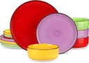 12 Pieces Dishes Set Polished round Plates and Bowls Set for 4, Dishwasher and M