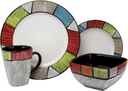 16 Piece Multi-Color Elama Stoneware Dinnerware Collection,