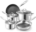 CAROTE 9Pcs Tri-Ply Stainless Steel Nonstick Cookware Set, 9Pcs Stainless Steel