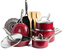 Textured Ceramic Nonstick, 14 Piece Cookware Pots and Pans Set with Stainless St