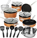 Gotham Steel Stackmaster Nonstick Pots & Pans Set, 17 Piece Copper Stackable Spa