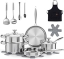 Meythway Pots and Pans Set Non Toxic, 16-Piece Stainless Steel Cookware Set With