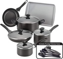 Farberware Dishwasher Safe Nonstick Cookware Pots and Pans Set, 15 Piece, Black,