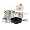 Outdoor Portable Stainless Steel Cookware Set - Pot, Frying Pan, Kettle for Camp