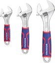 WORKPRO 3-Piece Adjustable Wrench Set, Cr-V Wide Jaw Wrench with Rubber Anti-Slip Grip, 6-Inch, 8-Inch, 10-Inch with Metric/Sae Scales, Chrome Plated