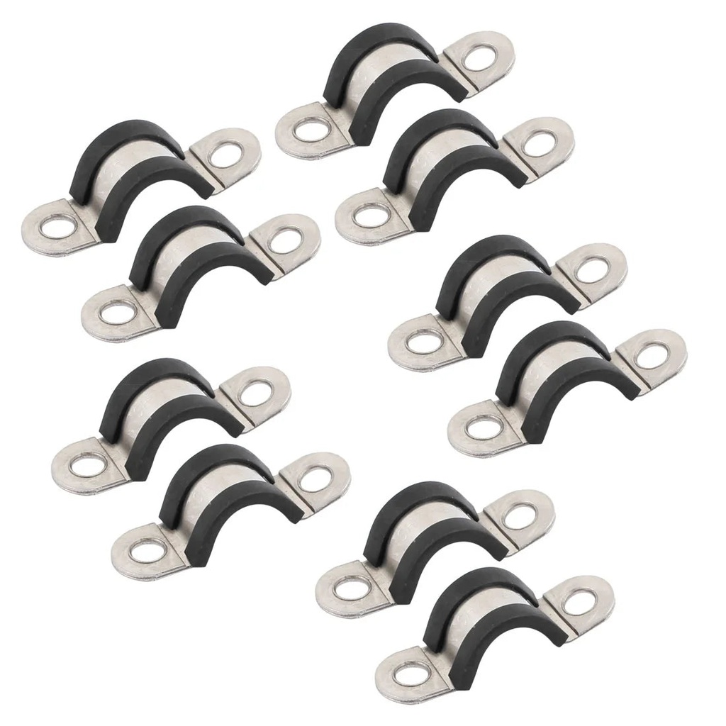 13Mm Rubber Lined U Shaped Pipe Clips - 10Pcs Stainless Steel
