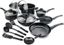 Greenlife Cookware Pan Fry Soft Grip 16Pc Set Ceramic Non-Stick Black Diamond
