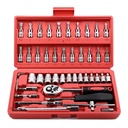 GOXAWEE 46 Pieces 1/4 Inch Drive Socket Ratchet Wrench Set with Torque Tools, Bit Socket Set Metric, and Extension Bar - Ideal for Auto Repairing and Household Use