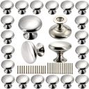 POZEAN 30 Pack Cabinet Knobs Brushed Nickel, Solid Knobs Silver with Screws for Dresser Drawer Cabinet Cupboard - Modern Kitchen, Bedroom and Bathroom Hardware