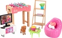 Barbie World Game Room Set with 19 Dollhouse Accessories Including Furniture, Foosball Table & Pets