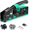 Pass through RJ45 Crimp Tool with 10PCS Cat7 Connectors and Strain Relief Boots, Ethernet Wire Cutter Crimper for Cat7 Cat6A Cat6 Cat5E Cat5 RJ45 Connectors, Green