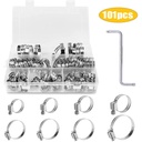 101Pcs Hose Clamps Kit,8 Sizes 8-44Mm 304 Stainless Steel Hose Clamps Assortment,Hose Clamp Stainless Steel for Pipe,Mechanical and Automotive Application