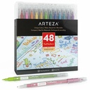 Arteza Twimarkers & Brush Pens, Set of 48 Colors Dual Tip Sketch Pen Markers NEW