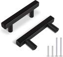 KNOBWELL 30 Pack Euro Style Stainless Steel Cabinet Handles Matte Black Finish, T Bar Kitchen Cabinet Handles - 2-1/2" Hole Centers, 4" Overall Length