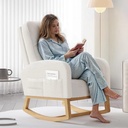 Nursery Glider Rocking Chair - Boucle Glider Rocker with High Backrest & 3 Side Pocket - Upholstered Armchair with Solid Wood Legs - Ideal for Living Room, Bedroom, or Baby'S Room (Ivory)