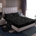 YST Adults Black Damask Bedding Set Antique Victorian Baroque Bed Sheets Twin Size Gothic Vintage Floral Sheet Set Bohemian Exotic Fitted Sheet + Flat Sheet + 1 Pillow Case Bedroom Decor