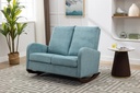 Oversized Upholstered Rocking Chair, Mid Century Modern Wingback Armchair with Solid Wood Base, Comfy 2-Seater Rocker Glider Chair for Nursery Living Room Bedroom, Light Blue