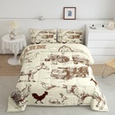 Rustic Farmhouse Bedding Set Twin Farm Animal Comforter Set, Cow Goat Rooster Duvet Insert Duck Rabbit Cattle Quilt Comforter, Farm Truck Lodge Cabin Bedding Comforters & Sets Retro Beige Room Decor