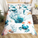 YST Ocean Duvet Cover Twin Sea Marine Bedding Set, Watercolor Animal Comforter Cover Sea Horse Crab Bed Set, Starfish Coral Bedding Kids Underwater Theme Bedroom Decor 2Pcs (No Comforter)