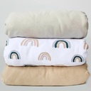 NODNAL CO. 3 Rainbow & Solid Cotton Crib Fitted Sheet Set, 3 Pieces, for Baby Girl or Boy Infant/Toddler Nursery Bedding, Boho Gender Neutral Watercolor Beige/Tan Toddler Mattress 28”X52”X9” Sheet
