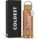 Coldest Water Bottle with Handle Lid | Leak Proof, Stainless Steel, Triple Walled Bottles (21 Oz, Executive Wood)