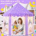 EVOIONOS Purple Princess Tent for Girls, Kids Tent Indoor, Girls Tent with Lights, Girls Play Tent, Princess Castle Playhouse Tent, Little Girls Lavendar Tent, 55X53 Princess Tent for Girls