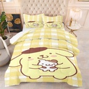 Cartoon Pudding Dog Yellow Plaid 3 Piece Comforter Set, Full Size Duvet with 2 Pillowcases, Pompompurin Print Bedding, 100% Microfiber