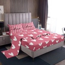 Pink and White Bed Sheets Twin Size Girls Kawaii Heart Pattern Fitted Sheet Valentine'S Day Bedroom Decor Women Love Heart Sheet Set Cute Love Geometric Flat Sheet Soft Microfiber Top Sheet