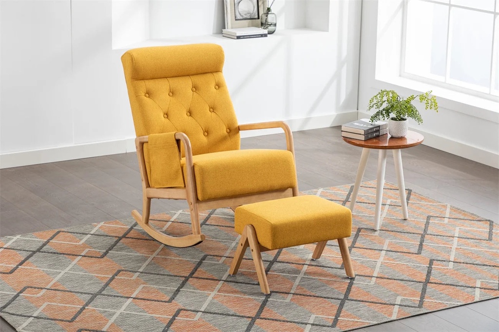 Mid-Century Modern Rocking Chair with Ottoman | Yellow Accent