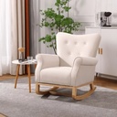 Living Room Rocking Chair, Modern Velvet Upholstered Accent Rocker Chair with Padded Seat and Wood Legs, High Back Glider Rocking Arm Chair for Nursery Baby Room Bedroom Playroom, Beige