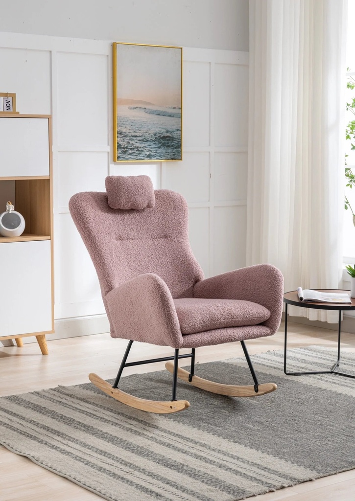 35.5 Inch Pink Rocking Chair with Soft Teddy Velvet Fabric