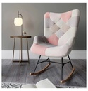 Drevy Colorful Patchwork Rocking Chair, Comfy Nursery Rocking Chairs Linen Upholstered Glider Rocker with Solid Wood Legs for Living Room Bedroom Nursery - Paramount (Patchwork B)