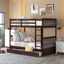 Euroco Pine Wood Bunk Bed with Storage 2 Drawers, Twin-Over-Twin Bunk Bed with Safety Rail and Ladder for Kids, Converted into 2 Single Beds, Sapce-Saving Design, Espresso