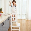 Kidsfuture Kitchen Step Stool for Toddlers, Montessori Wooden Learning Furniture for Toddlers, Safety Climbing Tower for Kitchen Counter, White