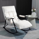 Newnno Velvet Accent Folding Rocking Recliner Chair Nursery with Side Pocket Adjustable High Back & Foot Rest(White)