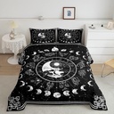 YST Sun and Moon Comforter Set Twin,Twelve Constellations Zodiac Bedding Set Moon Phase Duvet Insert Yin and Yang Quilt Duvet Starry Night Astrology Stars Quilted Comforter,Black White Decor