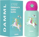 Insulated Water Bottle for Kids,Unicorn Cold Water Bottles for Girls, Kids Stainless Steel Water Bottles with Straw/Lids for School Travel, 17Oz