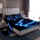 YST Sports Sheets for Boys Neon Basketball Bed Sheets 3Pcs Kids Teens Sports Theme Twin Sheet Set Glowing Basketball Fitted Sheet,Ball Gaming Flat Sheet Soft,Black Blue