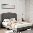 BEKAY Full Size Bed Frame ,Upholstered Platform Bed with Wingback Headboard, Heavy Duty Button Tufted Bed Frame with Wood Slat Support, Light Gray