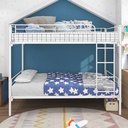Kacho Metal Bunk Bed, Twin over Twin Bunk Bed with Full-Length Guardrail and Ladder, Metal Bed Frame for Kids Teens Adults, Floor Bunk Bed for Bedroom Drom, Space-Saving Design, Easy Assembly, White