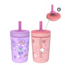 Zak Designs 15Oz Gabbys Dollhouse Kelso Travel Straw Tumbler Plastic and Silicone with Leak-Proof Straw Valve for Kids, 2Pcs Set, Gabbys Dollhouse