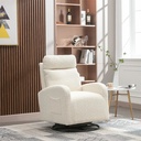 Swivel Rocker Chair with Metal Base and Side Pocket, Upholstered Nursery Glider Chair, Comfortable Rocking Chair for Nursery, Home and Office, Modern High Back Arm Chair, White Teddy