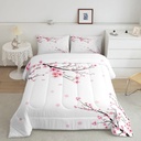 YST Cherry Blossoms Comforter Set Twin,Girls Pink Floral Bedding,Spring Japanese Flowers Bed Set,Pale Pink Blossom Petal Duvet Insert,Romantic Branch Quilted Comforter with 1 Pillow Case